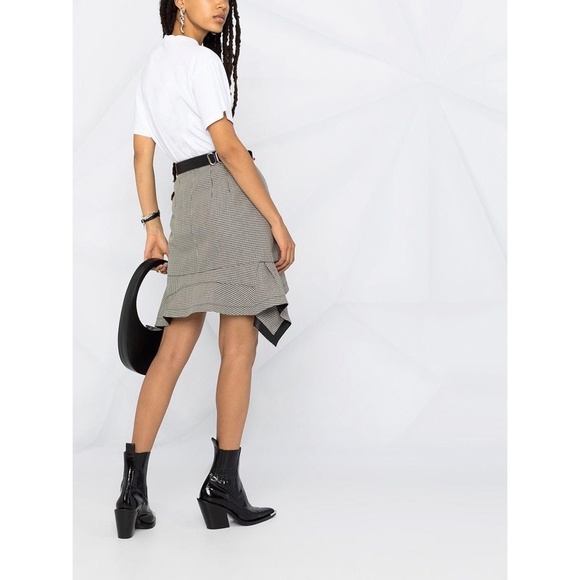 Alexander Wang Houndstooth Ruffle Hem Mini Skirt Black White 4 Small NWT - Picture 6 of 13